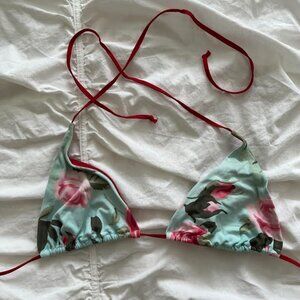 BACIRUBATI Vintage Turquoise Rose Pattern Bikini Top